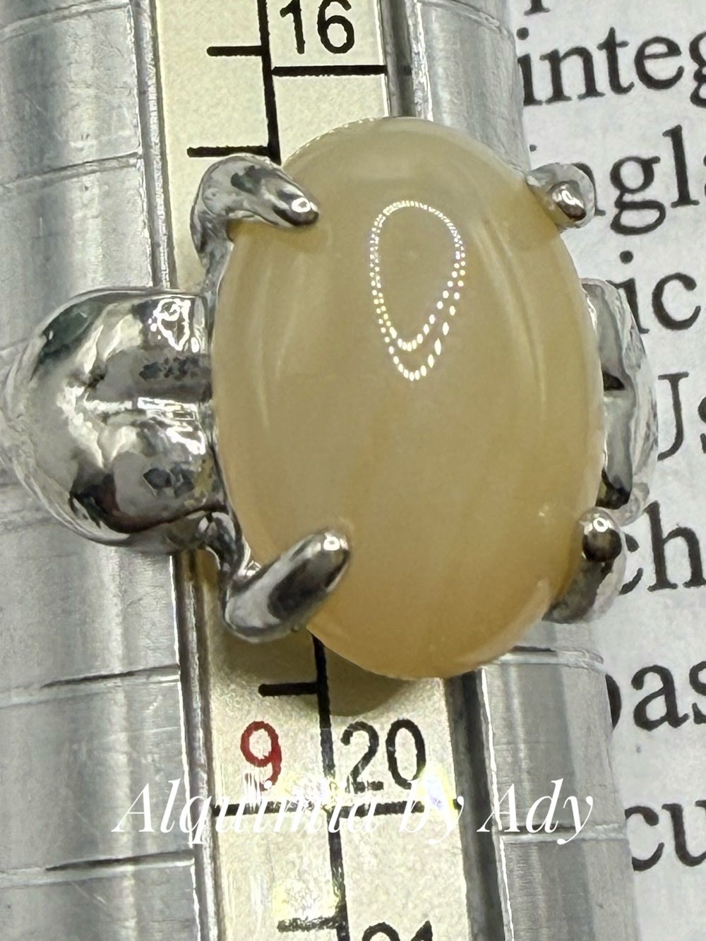 Cream Oval Cabochon Ring in Sterling-Tone Setting